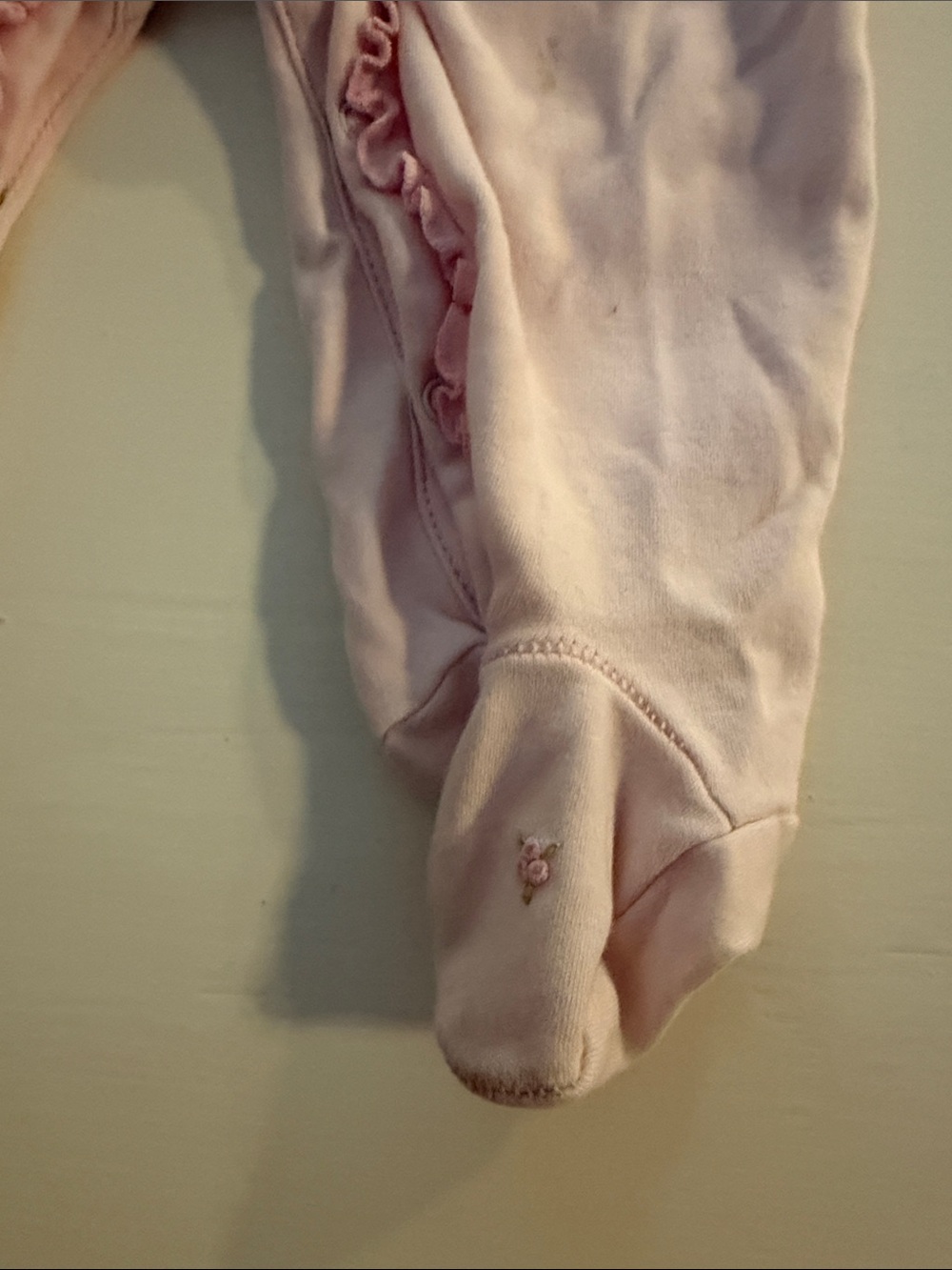 Baby Girls Pink Ruffle Footed One-Piece - Picture 3 of 4